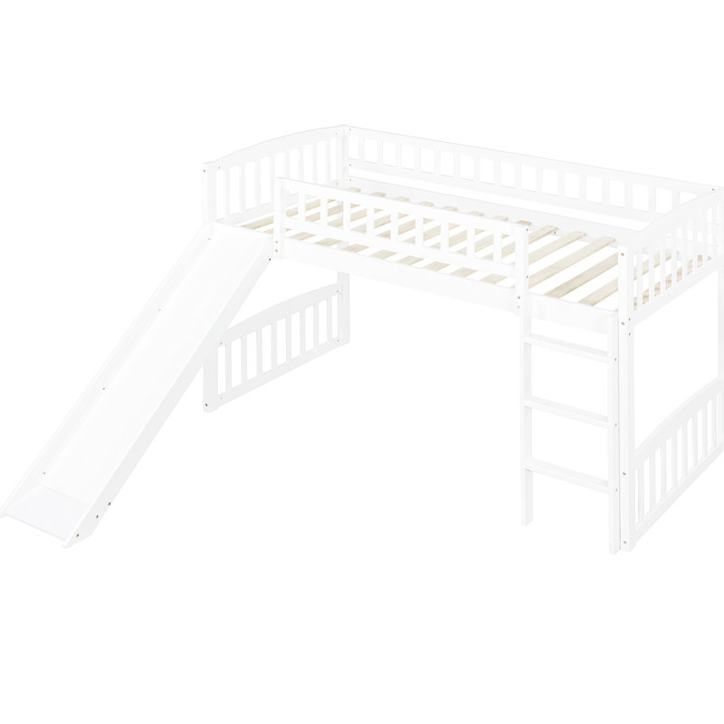 Lit mezzanine simple avec glissade et en bois massif blanc pour la construction