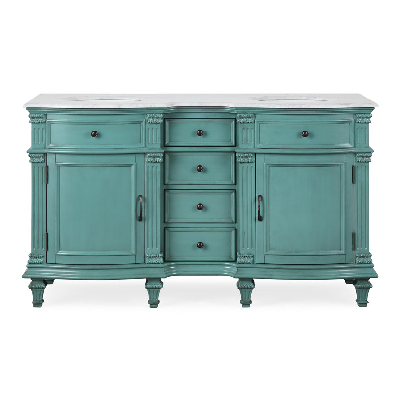 Ojeda 60'' Double Bathroom Vanity with Carrara Marble Top, Green