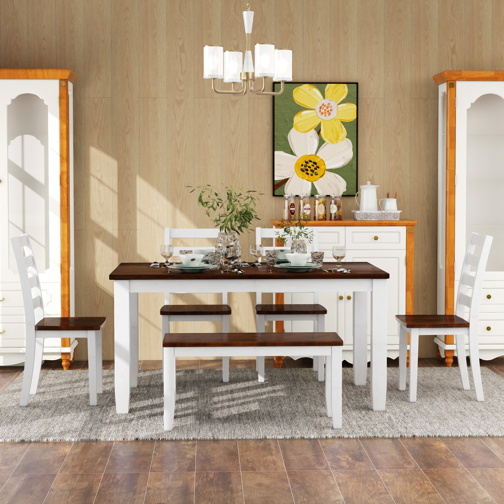 Lark Manor™ Rustic Style 6-Piece Dining Room Table Set With 4 Ergonomic ...
