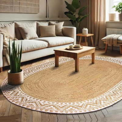 Natural Hand Braided Jute Oval Area Rug with Backing