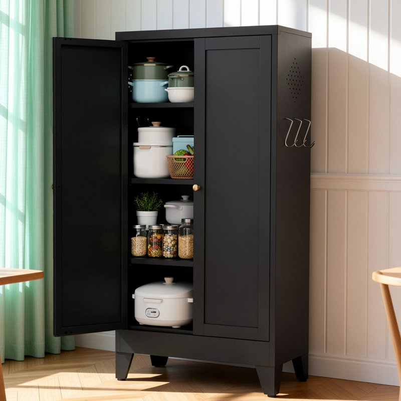 Rangement réglable de 47,3 po en métal noir avec 3 tablettes (capacité de 110 lb) et garde-manger autoportant robuste pour la cuisine, le garde-manger et le salon