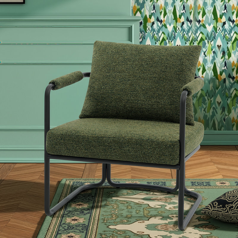 Chaise d'appoint rembourrée Mid-Century moderne avec coussin ultra épais et structure en métal industriel, Vert