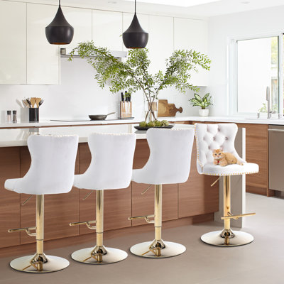 Aimili Swivel Upholstered Adjustable Height Counter Stool with Solid Wood Frame