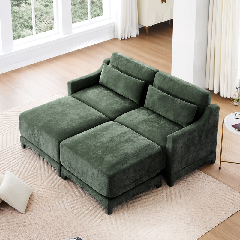 Deux places exquises et fonctionnelles avec revêtement en chenille, 1, 2 coussins lombaires, configuration en bois ergonomique rembourrée en chenille, éponge de résilience, installation facile pour la maison