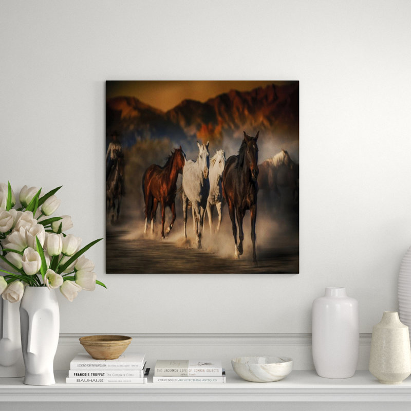 Mustangs On The Move Print by Bobbie Goodrich, Glass Coat, 30" H x 45" W x 1.5" D