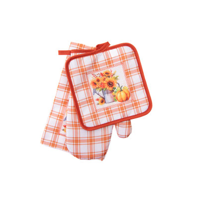 Ensemble de cuisine 3 pièces tournesol orange et citrouille - ensemble de 2