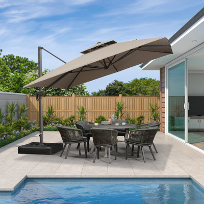 Juwairiah Eco-Friendly Advanced Fabric Square Cantilever Umbrella With Base,Taupe
