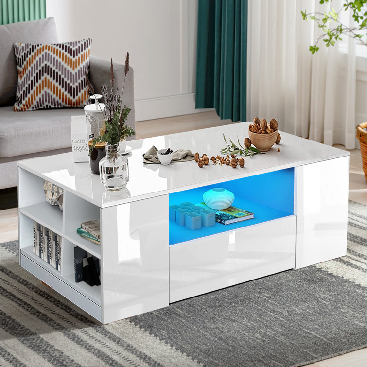 Breze High Gloss 2 Drawers Coffee Table With Storage
