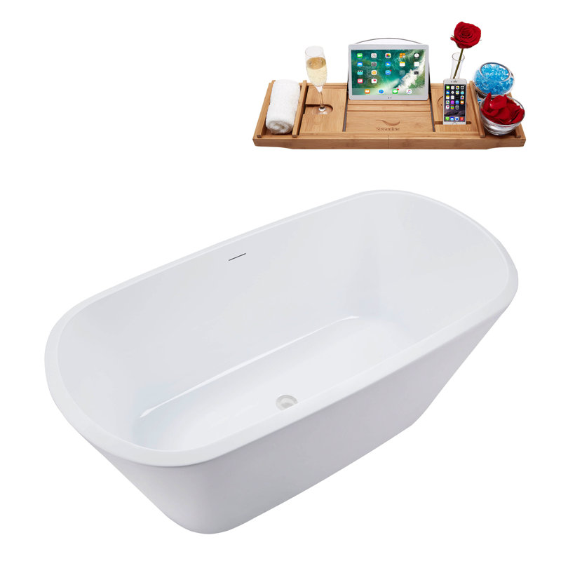 59.1'' x 28.3'' Freestanding Soaking Acrylic Bathtub, Glossy White