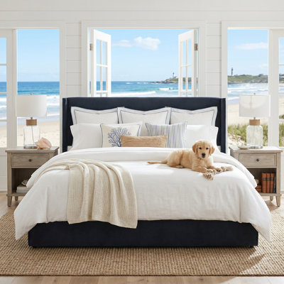 King Corduroy Upholstered Platform Bed Frame with Wingback Headboard  & 4 Storage Drawers, No Box Spring Needed, Black