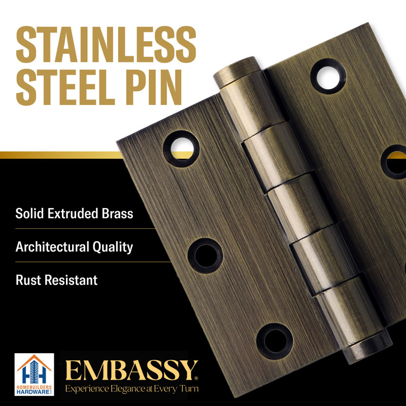 3 X 3 Solid Brass Architectural Hinge With Acorn Tips, Antique Brass