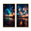 Feu d'artifice vert et rouge au bord du lac II - ensemble de 2 reproductions d'art sur toile-815035601-815035610
