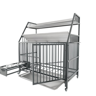 Grande cage de cage pour animaux avec support de rangement, tiroirs, bols en acier inoxydable pour nourriture / eau, structure en fer à double couche et matériau en bois aggloméré (noir / gris fumée)