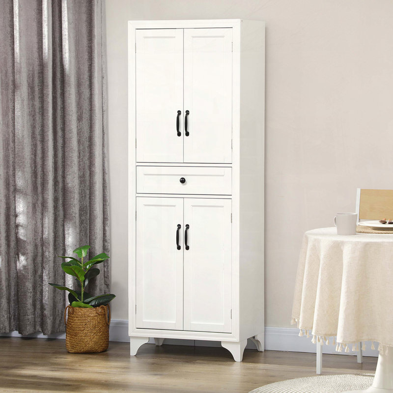 Armoire de cuisine autoportante de 67 po de hauteur, armoire de rangement à 4 portes avec tiroir et tablettes réglables pour la salle à manger HOMcom, blanc