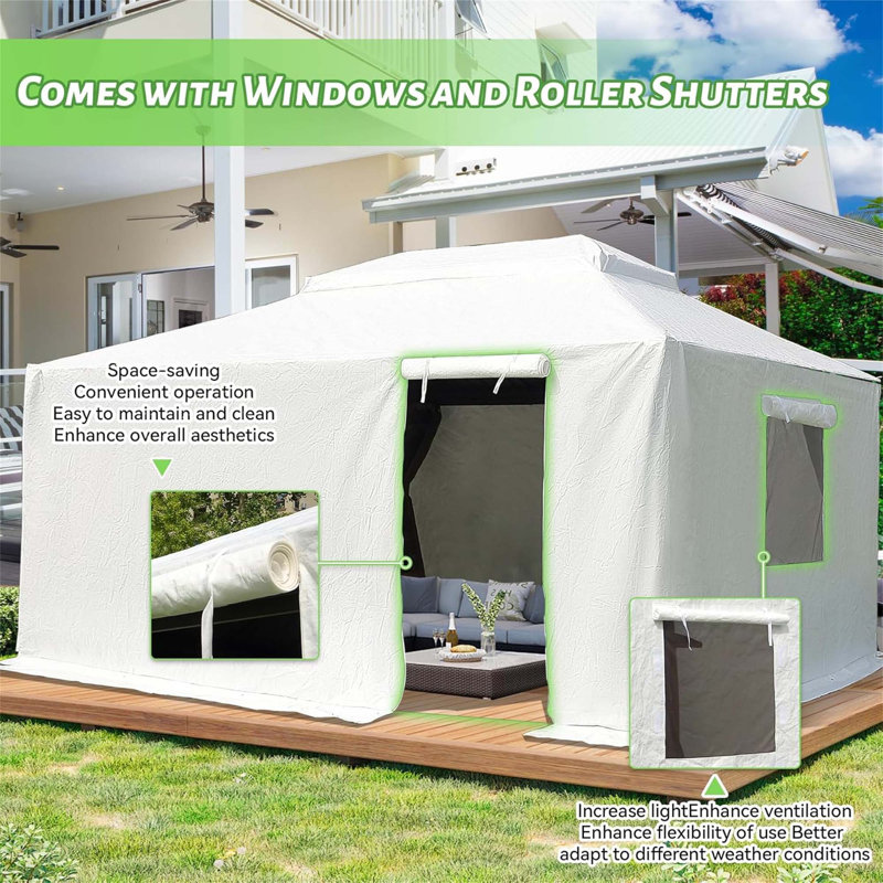 12'X16' Gazebo Cover For Hardtop Gazebos, Outdoor Universal Winter Gazebo Cover With Sidewalls And Mesh Windows, All Season Waterproof Enclosed Gazebo Cover, White