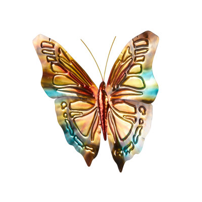 Stainless Steel Metal Indoor Outdoor Butterfly Multi Colored Home Wall Decor With Teal And Gold Accents