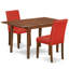 L'ensemble de table de cuisine 3 pièces comprend une table de salle à manger rectangulaire avec une rallonge papillon et 2 chaises Parsons en simili cuir rouge Firebrick, acajou-519229901-519229938-519229937