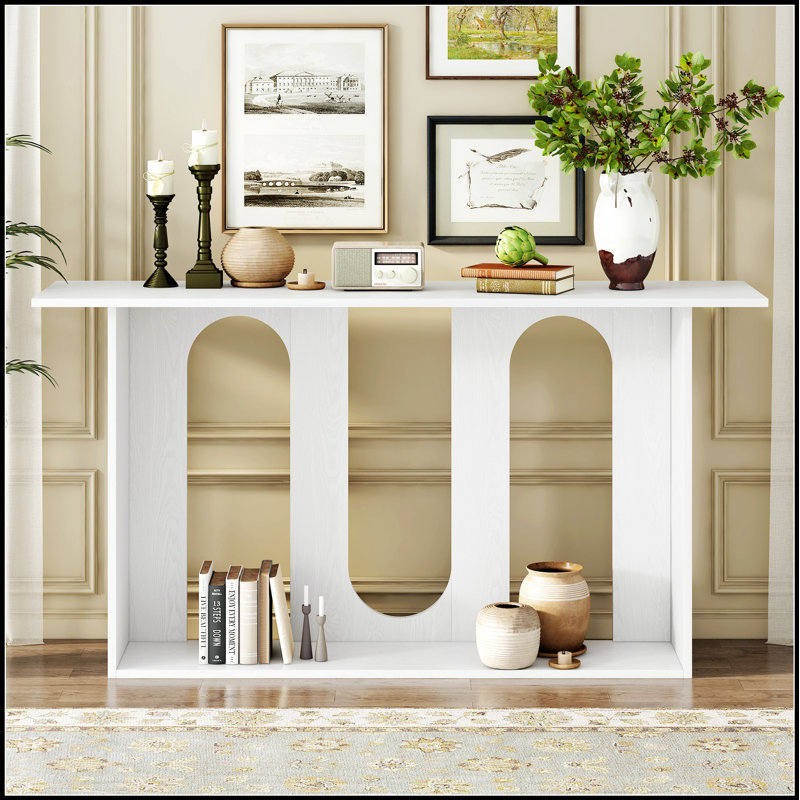 Modern and Curved Design Ash Veneer Console Table with Shelf, Ideal for Entryway, Hallway, Living Room, Foyer, and Corridor
