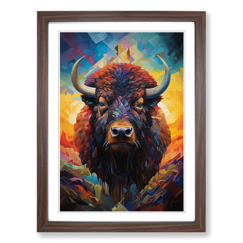 Buffalo Orphism No.3 - Single Picture Frame Print on Wood, 46cm H x 34cm W x 2cm D, Walnut