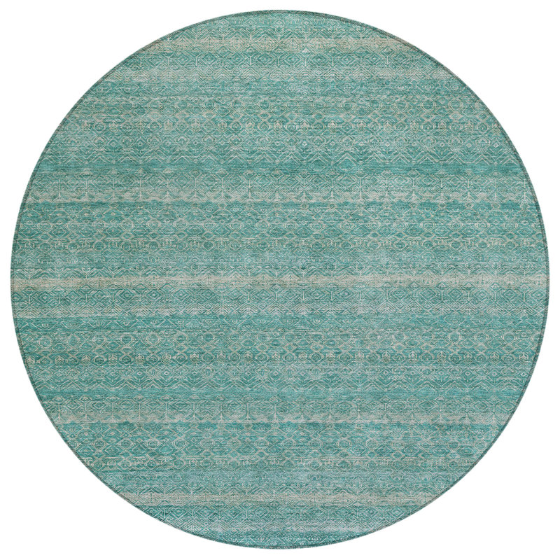 Tapis extérieur lavable rayé bleu sarcelle et beige 8 pi