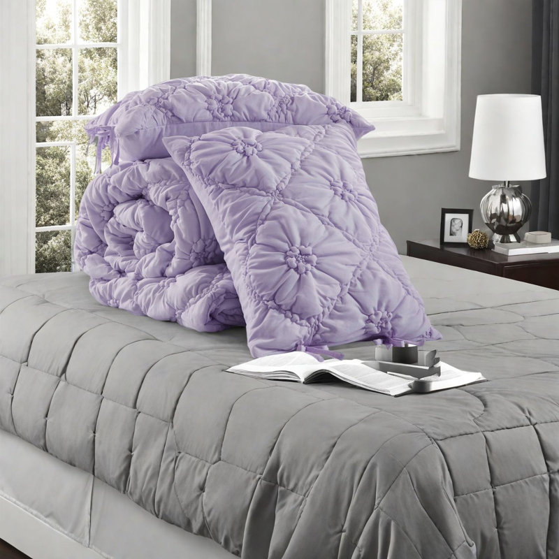 Ensemble de literie confortable en microfibre, confort floral toutes saisons mauve