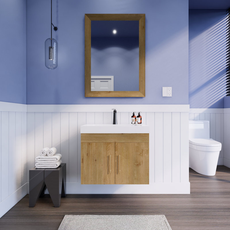 Ensemble de meuble-lavabo mural simple 30 po Lorrin Spring, Chêne et teck