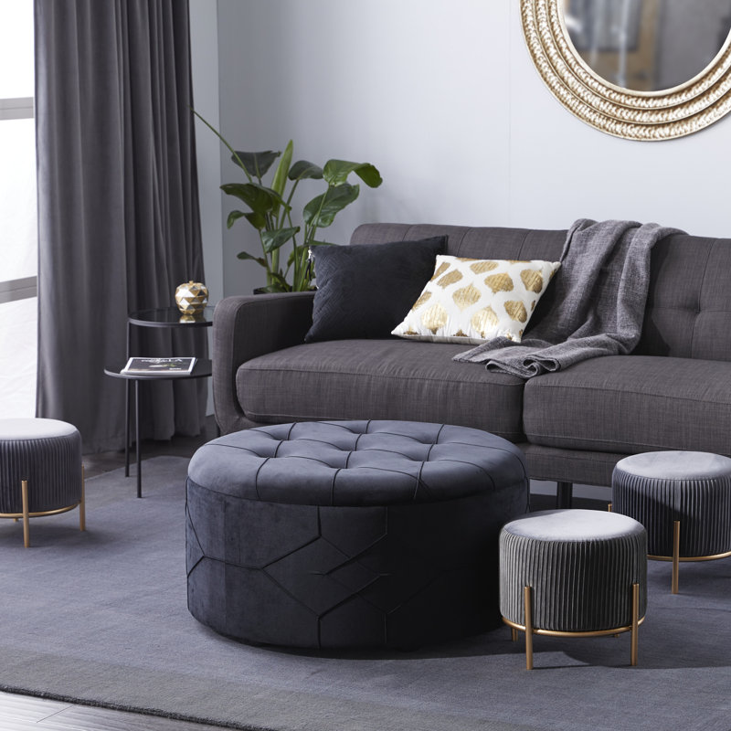 Repose-pieds rond avec rangement capitonné en velours 34 po Lower Hounslow