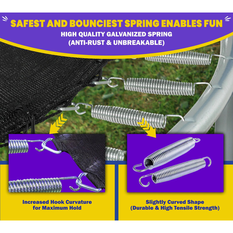 Machrus Upper Bounce 9 FT Round Outdoor Trampoline Set with Safety Enclosure System, Purple/Yellow 