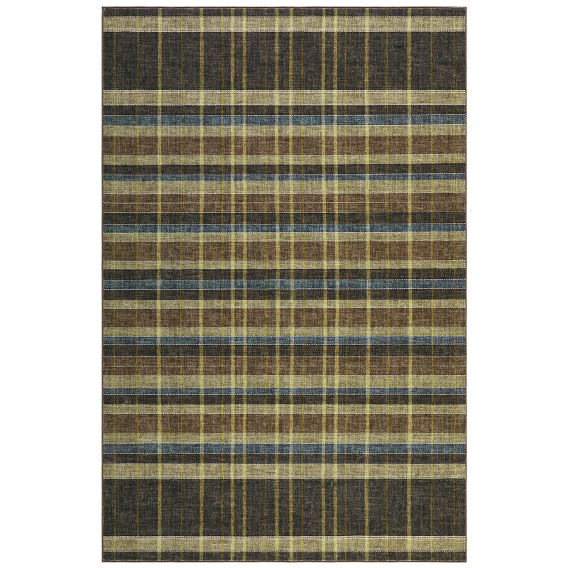 Tapis lavable à carreaux à poils courts avec envers antidérapant, Café brun, 9 x 12 pi