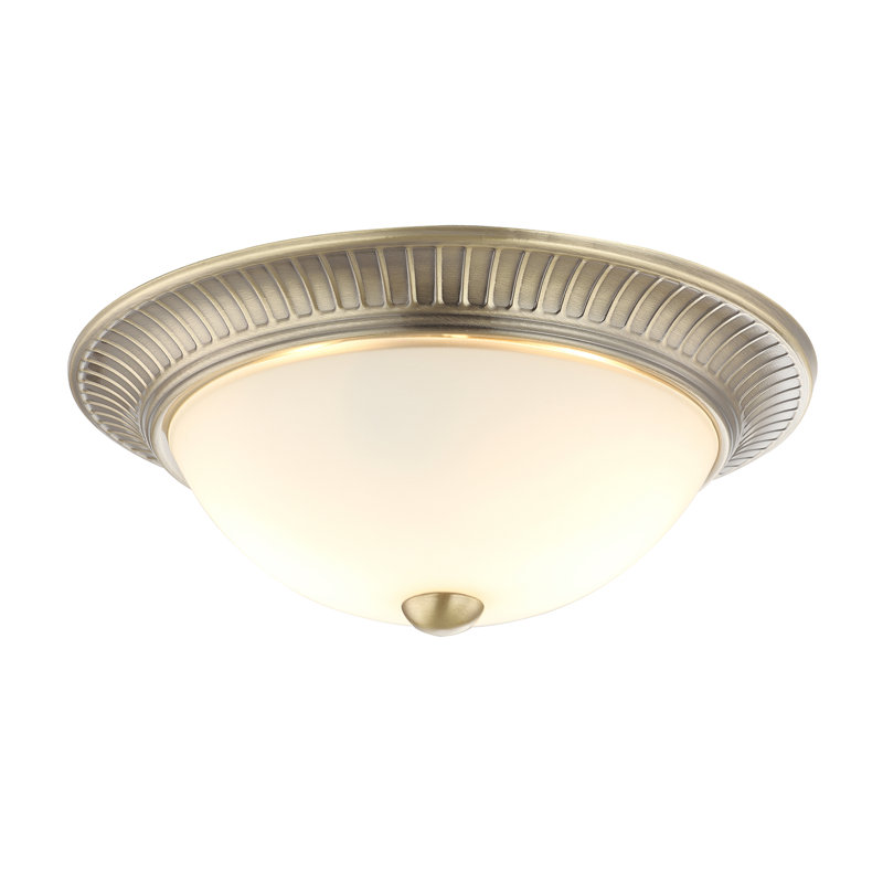 Pudsey Traditional Metal Flush Ceiling Light Fitting with Opal Glass Diffuser, Antique Brass, 12" H x 27" W x 27" D