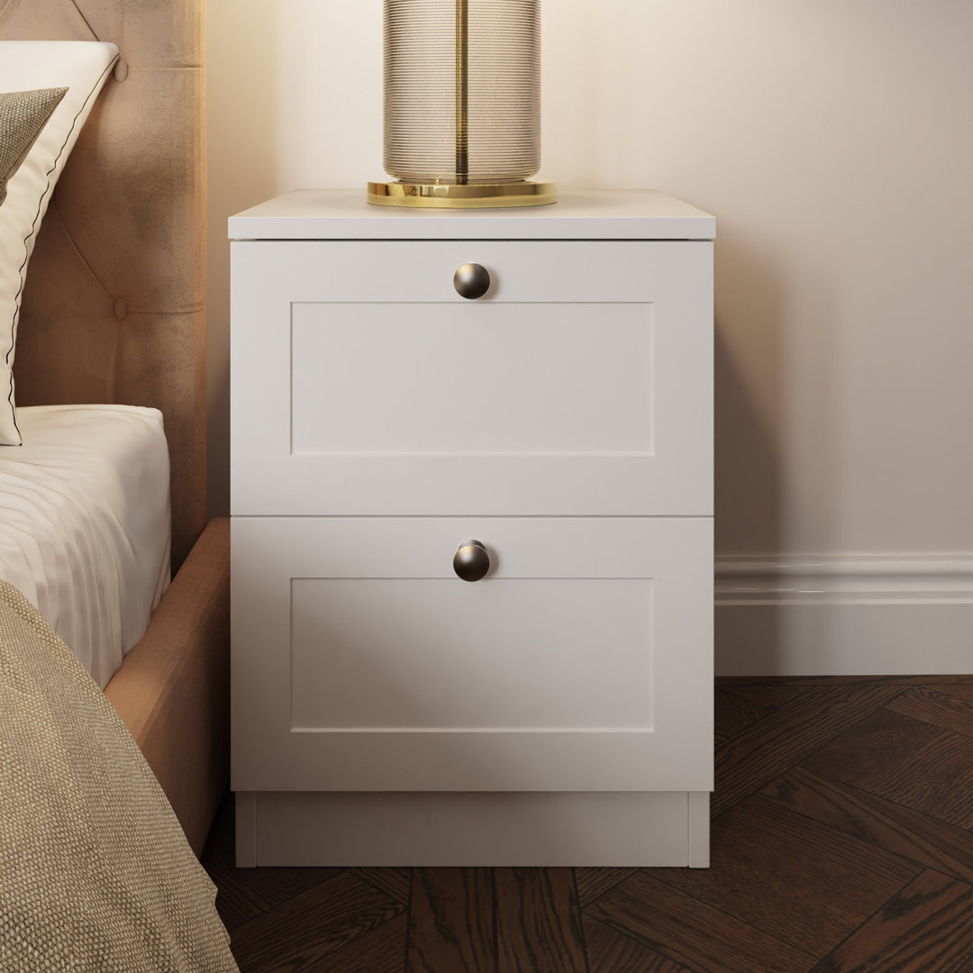 Shabrie Shaker 2 Drawer Bedside Table Nightstand Matt White