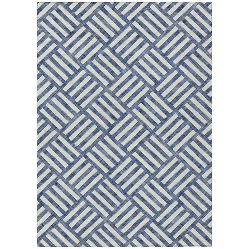 Tapis extérieur lavable à motif géométrique bleu marine et ivoire 3 pi x 5 pi