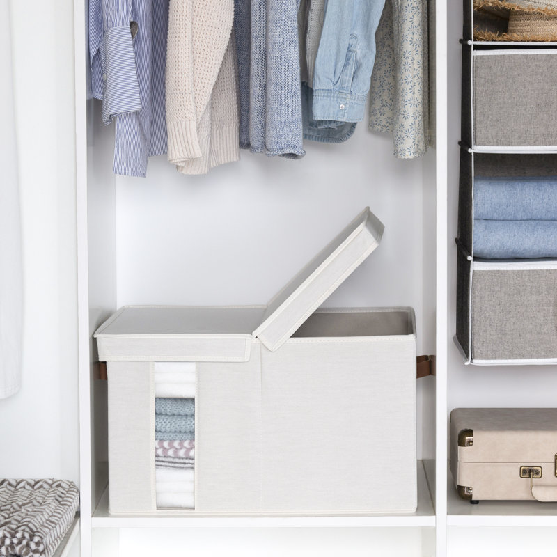Large Fabric Box with Lid, White