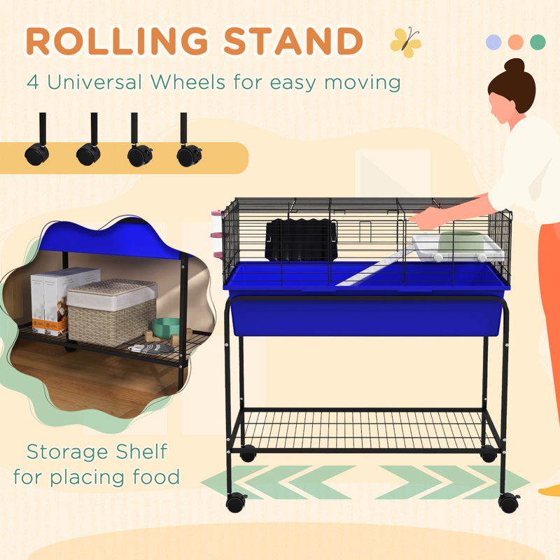 Blue Two-Story Small Animal Cage with Stand and Wheels