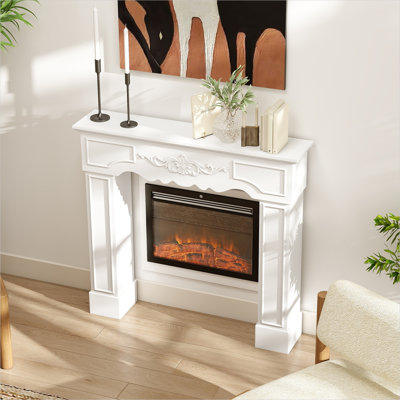 Foyers de salon et accessoires avec tablettes et agencement en panneau de fibres à densité moyenne blanc, 43,3 po x 39,8 po