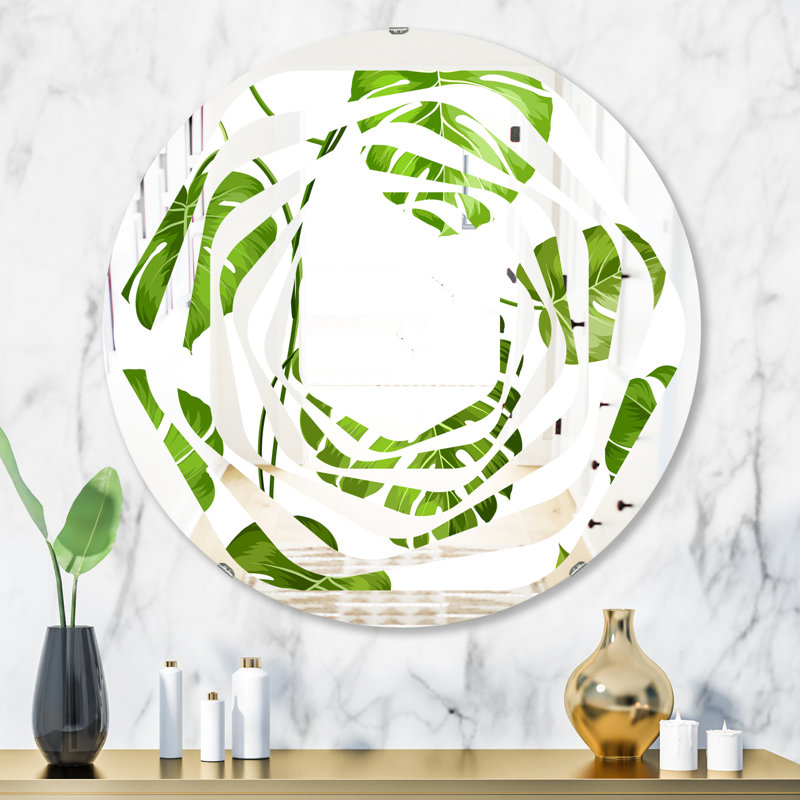 Miroir mural sans cadre whirl à feuilles de palmier ii, H 31,5 po x l po