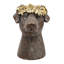 Pot à fleurs pour chien en magnésium 9,3 x 9,3 x 13 po avec finition brun texturé et couronne de feuilles d'or