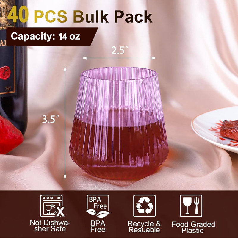 40-Piece 14 oz Purple Plastic Wine Glasses