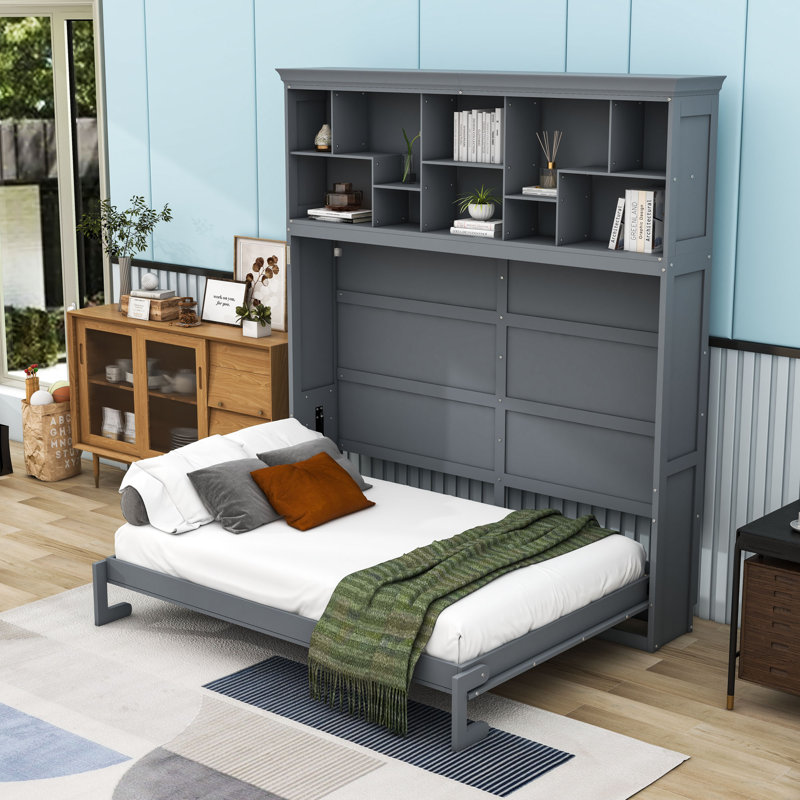 Aroara Space-Saving Queen Murphy Bed with Cabinet, Gray