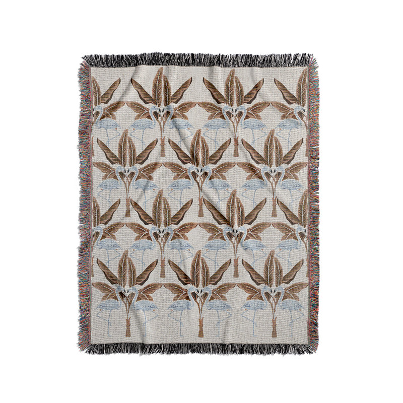 Jeté en mélange de coton Fargo Flamingo, L 70 po x l 50 po, Bleu / brun / blanc cassé
