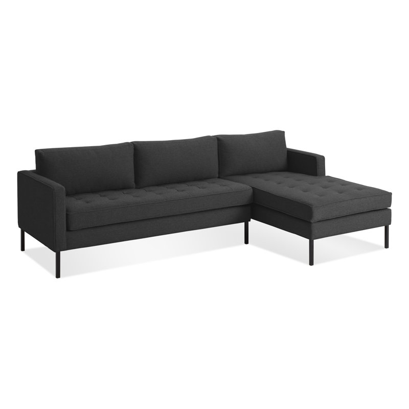 Paramount Chaise Sectional, Black, Sanford Oatmeal Basketweave, Right Hand Facing