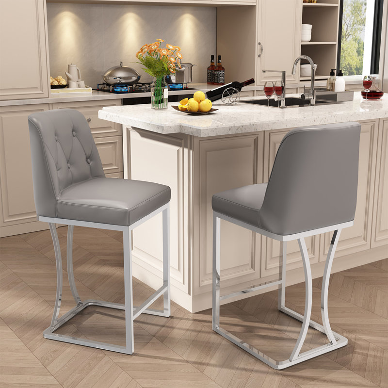 Yovany Upholstered Counter Stool with Metal Frame, Gray, 2