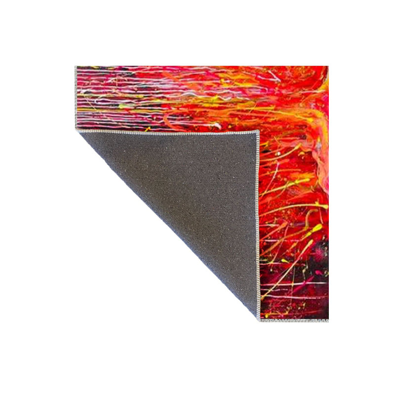 Tapis rouge lavable à motif abstrait rayé à motif tissé rouge, Sous-tapis rectangulaire 3 pi 11 po x 5 pi 11 po i