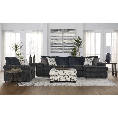 Oliwier Wide Wale Corduroy Sectional Sofa Chaise with Armchair and Ottoman, Parchment by Latitude Run