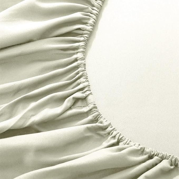 Parizoda Plain Fitted Sheet Extra Deep Pocket 30Cm , Elastic Pocket Breathable, Double (4'6), Cream