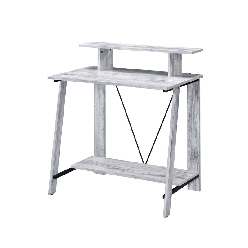 Antique White And Black Writing Desk With Upper Shelf, Gray/Black