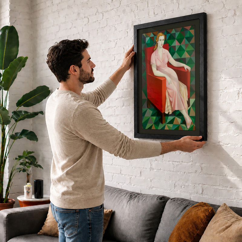 Woman in the Armchair Art Deco - Framed Print, A2 - 59.4 x 42.0 cm, White