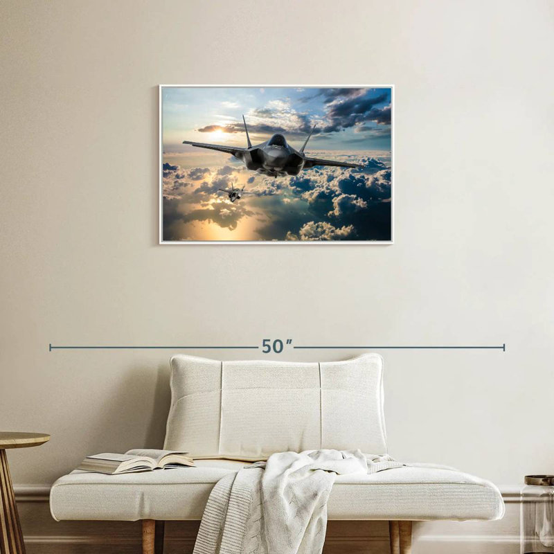 Avion de chasse F35, Cadre flottant blanc, 31 po x 21 po