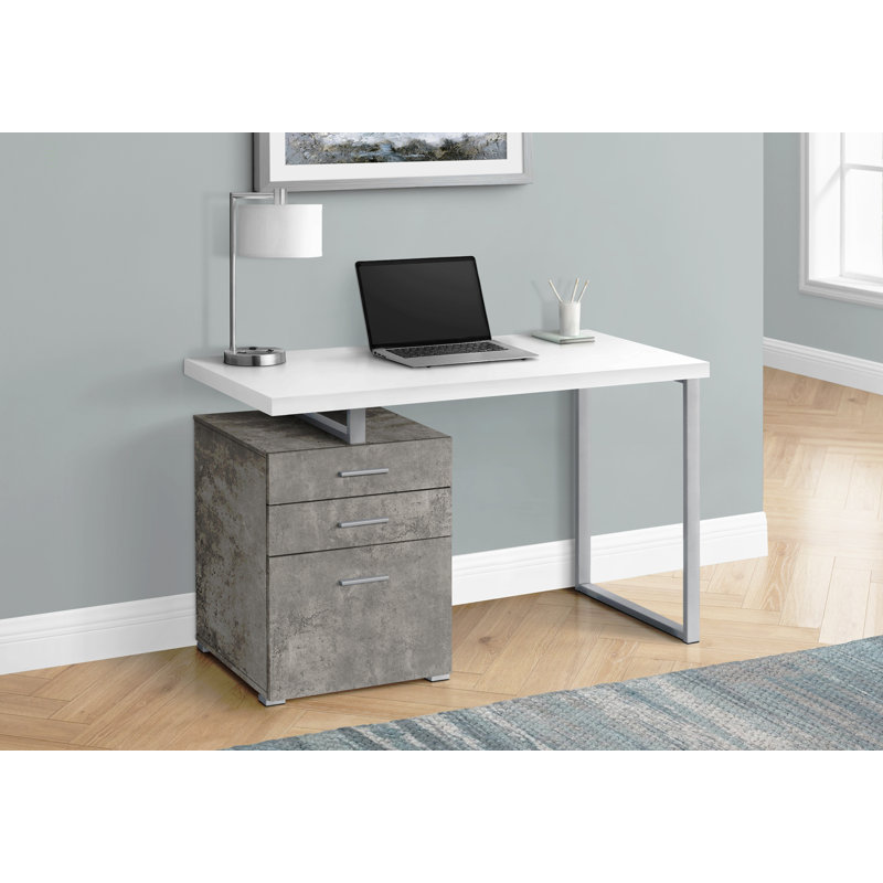 Bureau d'ordinateur, bureau personnel, ordinateur portable, installation à gauche, à droite, tiroirs de rangement, L 48 po, métal stratifié de travail et béton, contemporain, moderne