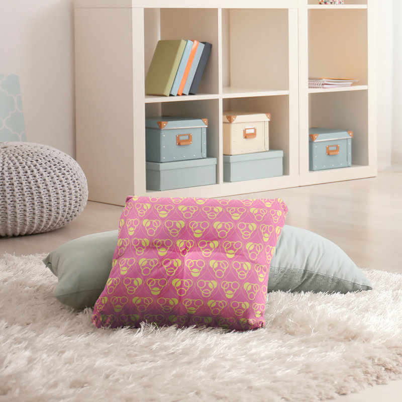 Coussin de sol classique à motif de cercles et de vagues, 30 po x 30 po, Rose/jaune